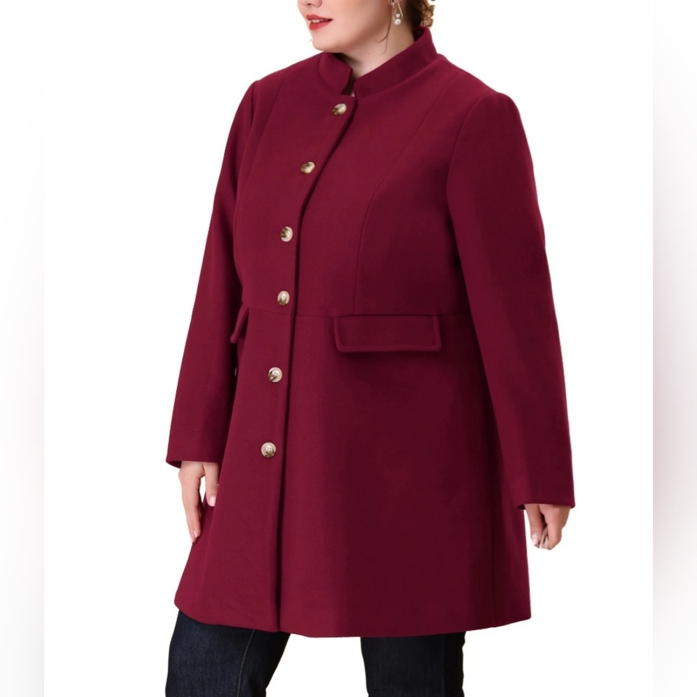 AGNES ORINDA | Stand Collar Single Breasted Jacket | Burgundy